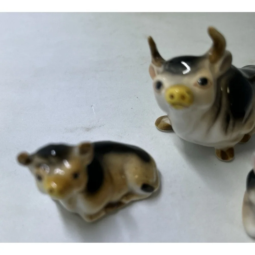 Vintage Ceramic Bull Cow Figures Set Japan‎ Shelf Sitters Kitchen How Decor